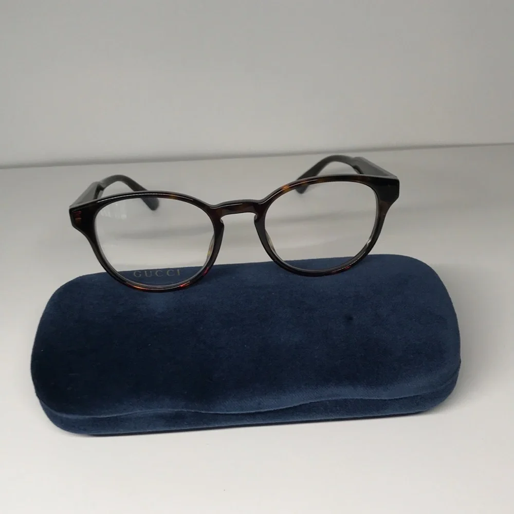 New Authentic Gucci GG0827O 002 Havana Round Eyeglasses